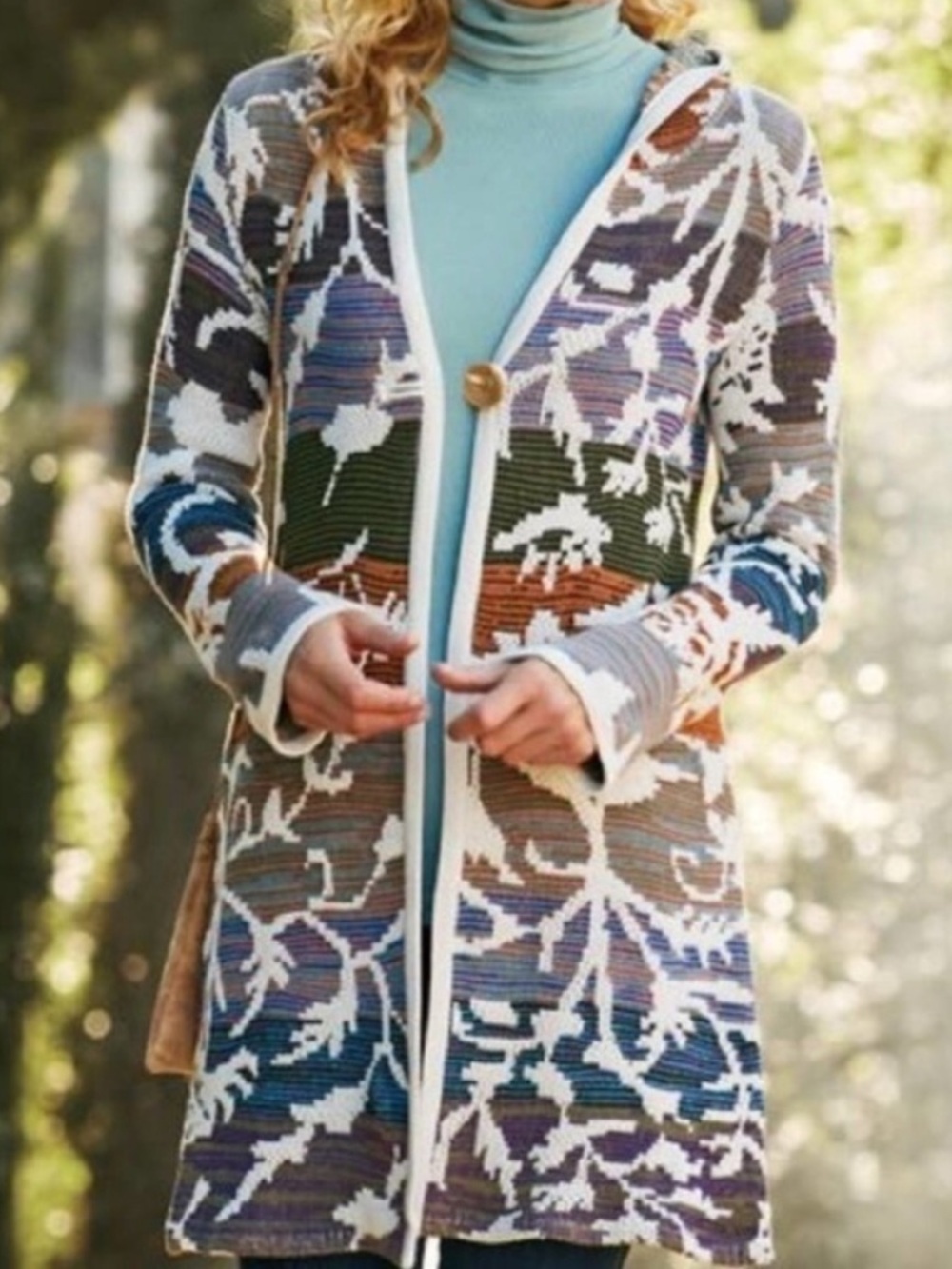 Soft Surroundings Loveland Jacquard Hooded Sweater Duster Cardigan Medium